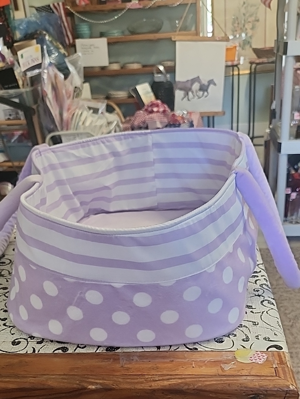 Reborn Lavender Polka Dot & Stripe Fabric Bassinet